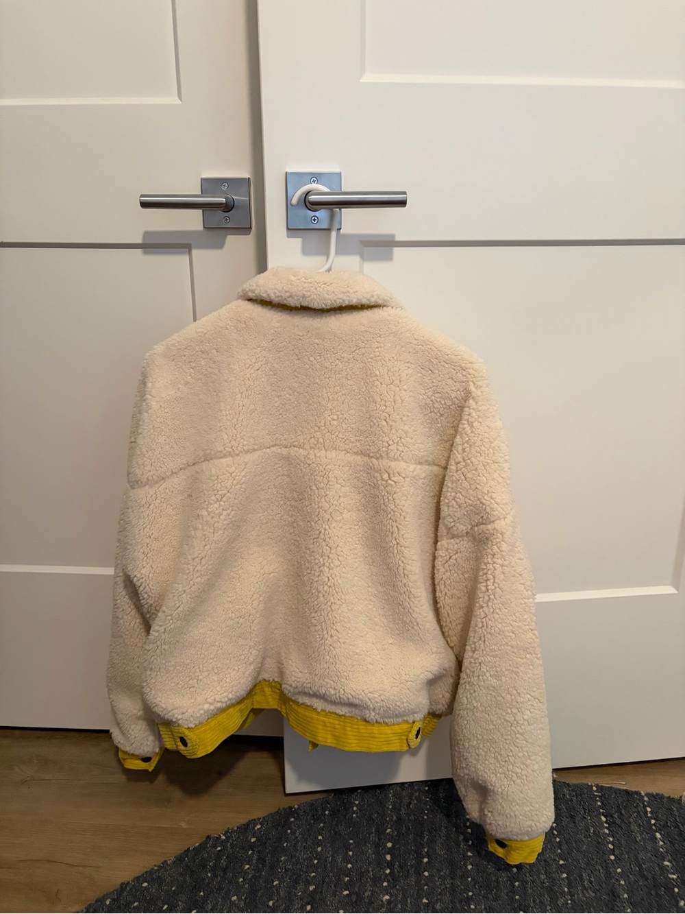 Free People Cream Sherpa Bomber Jacket with Yellow Accents - Picture 2 of 2